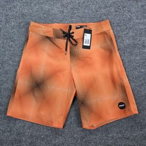Oakley Boardshorts Mens 34 Orange Plaid Hydrolix 20" Swim Trunks Surf FOA404817X